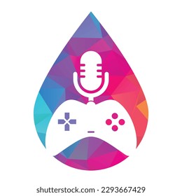 Diseño del logo del concepto de podcast de juego y forma de gota.