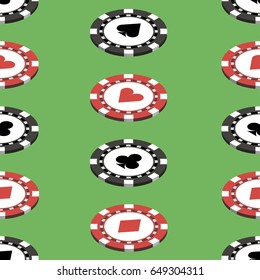 Game poker chips for casino isometric. Pattern vector Illustration.