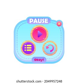 Game Pop Up Window Pause UI Blue Sky Ice Soft Heaven Style Flat Simple Cute Cartoon Vector Design