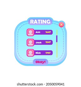 Game Pop Up Window Rating Chart Users UI Blue Sky Ice Soft Heaven Style Flat Simple Cute Cartoon Vector Design