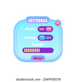 Game Pop Up Window Settings UI Blue Sky Ice Soft Heaven Style Flat Simple Cute Cartoon Vector Design