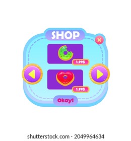 Game Pop Up Window Shop Double Donuts Price UI Blue Sky Ice Soft Heaven Style Flat Simple Cute Cartoon Vector Design