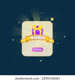 Game Pop Up Window Winner Reward Page With Ribbon And Gift Vector Design