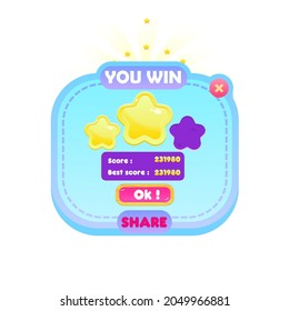 Game Pop Up Window You Win UI Blue Sky Ice Soft Heaven Style Flat Simple Cute Cartoon Vector Design