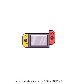 Game portable console - flat color line icon on isolated background. Gaming system vector sign or symbol in thin outline design.