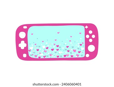 Game portable console illustration. retro game. Valentine's Day card
