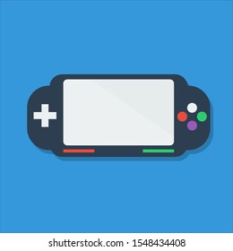 Game portable icon in flat style with blank screen and blue background. Eps 10 vector illustration.