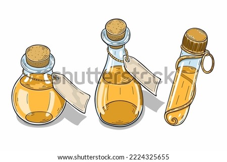 Game potion. Cartoon elixir for strength mana and stamina.