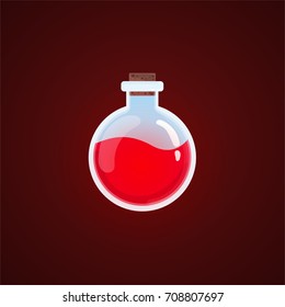 Game potion on a dark background, bottle with liquid