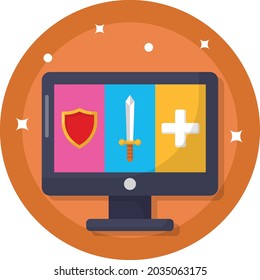Konzeption der Gamemaschine, Verfügbare Health Bar und Waffen Vektorsymbol, Esports oder Mini-Sport-Symbol, elektronisches Sportgerät, Video-Gaming-Hardware Stockillustration