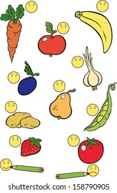 Game for preschool children about food. If You like it drawn happy one, if you do not like it, draw unhapy smiley.