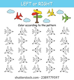 Game for preschool children. Orientation in space. Left and right. Transport. Airplane