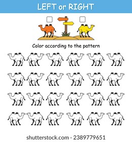 Game for preschool children. Orientation in space. Left and right. Animal. Camel