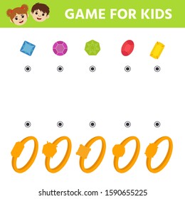 Game for Preschool Children. Pick up a ring and a gem according to a figure. Worksheet. logic puzzle 