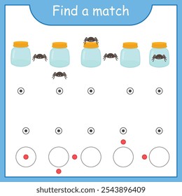 Game for preschool children. Studying the location of an object. Printable sheet. Find where the spider is in the jar or nearby. Developing Mindfulness