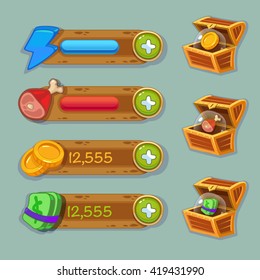 Game progress bar and resources icons - vector assets