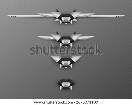 Game progress level rank badge bars set metallic silver and black theme UI design elements