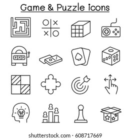 Game & Puzzle icon set in thin line style