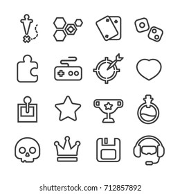 game puzzle line icon vector set