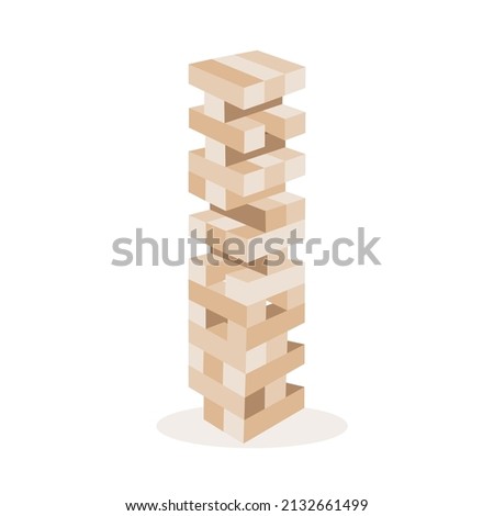 Game puzzle of wooden cubes block puzzle. 3d brick element tower. Sketch vector illustration