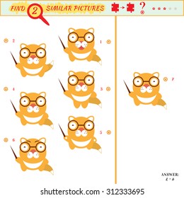 Game puzzles find similar image between two. Education matching game for preschool children. Visual puzzle game for kid. Quiz game. Cartoon cat