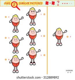 Game puzzles find similar image between two. Education matching game for preschool children. Visual puzzle game for kid. Quiz game. Cartoon girl