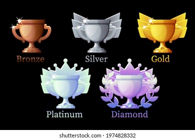 Game Rank Awards Cup, Gold, Silver, Platinum, Bronze, Diamond Cups For Game.