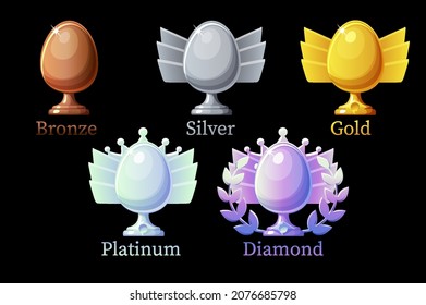 Game rank awards eggs, different metals and diamonds for graphic design.