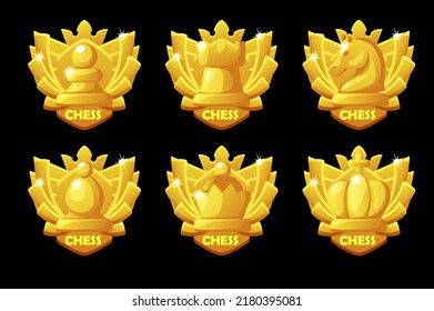 Game Rank chess awards, golden icons for chess strategy board game.