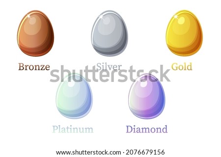 Game rank eggs, different metals and diamonds for graphic design.