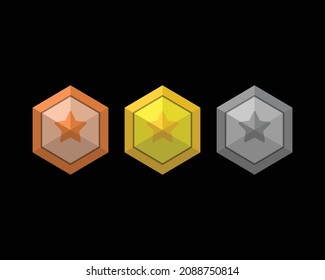 Game Rank Reward Star. Gold Silver and Bronze star set vector illustration