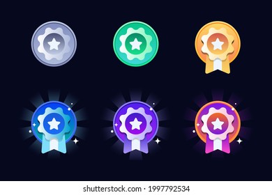 Game rating icons with medals. Level results vector icon design for the game, UI, banner, design for app, interface, game development, playing cards, slots and roulette, Game medal design.