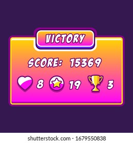 Game rating icons win victory, inscriptions for game ending, level results icon
