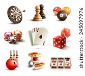 Game realistic icons set with casino sport and leisure games isolated vector illustration