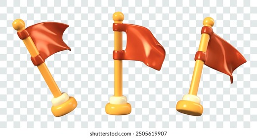 Game red flag on stand. Symbol of achievement, victory. Label for captured territory