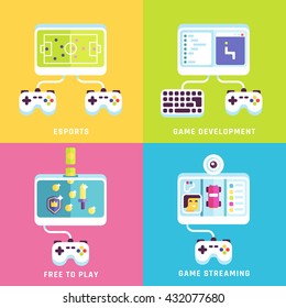 Game related concepts. Part 2. Vector illustration.