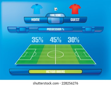 Game report info graphics ball possession and action areas for football soccer game vector illustration