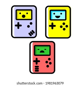 Retro de juego con varias caras icono de logotipo vector simple diversión