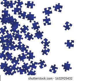 Game riddle jigsaw puzzle dark blue parts vector illustration. Group of puzzle pieces isolated on white. Challenge abstract concept. Connection elements.