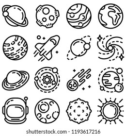 Game rocket planets icon set. Outline set of game rocket planets vector icons for web design isolated on white background