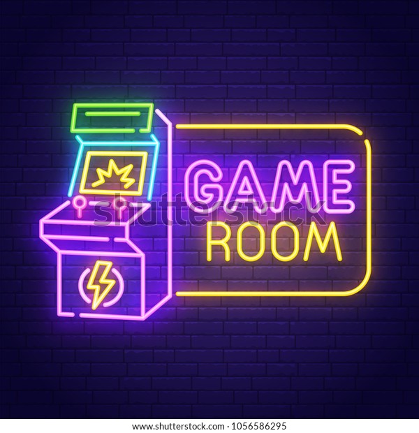 ゲームルームのネオンサイン 明るい看板 明るいバナー ゲームのロゴ エンブレム レトロなゲーム ベクターイラスト のベクター画像素材 ロイヤリティフリー