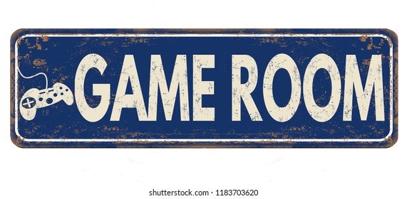 Game room vintage rusty metal sign on a white background, vector illustration