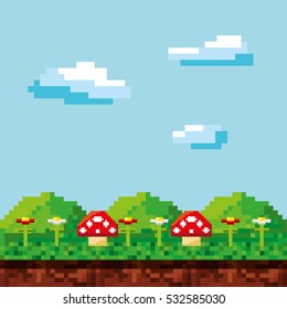 diseño de ilustración vectorial pixelada de la escena del juego