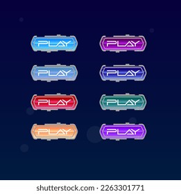 Game Sci-Fi Futuristic Hud Buttons Set UI Neon In Different Colors Bubbles Background Dark Blue Vector Design