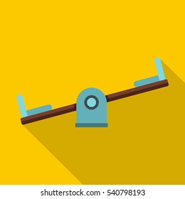 Game seesaw on a playground icon. Flat illustration of game seesaw on a playground vector icon for web isolated on yellow background