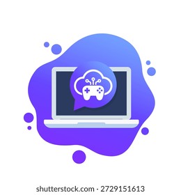servidor de jogos, ícone de jogos na nuvem com gamepad e laptop, design vetorial
