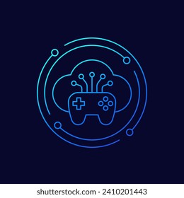 game server icon with gamepad, cloud gaming, linear design