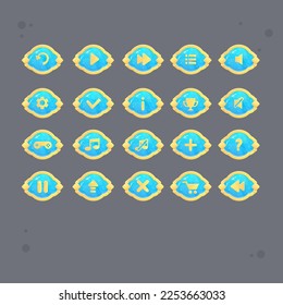 Game Set Of Buttons Blue Sky Cloud Fairy Abstract Golden Borders Color Juicy Colorful Vector Design