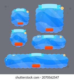Game Set Of Different  Buttons  Bars And Popup Windows With Ribbon Header In Blue Liquid  Fairy Abstract  Color Juicy Colorful Vector Design