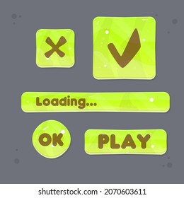 Game Set Of Different  Buttons  Bars And Popup Windows With Text In Green Lime   Fairy Abstract  Color Juicy Colorful Vector Design